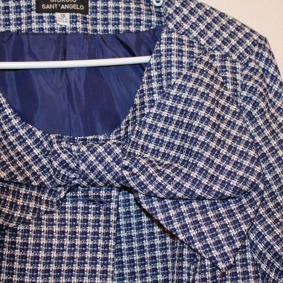 NEW Giorgio Sant’ Angelo blue and white knit bow accent woman’s coat size 18 - Picture 3 of 9
